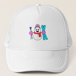 Snowman as Skier with Ski Trucker Hat