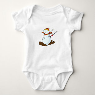 Snowman as Skier with Skis & Cap Baby Bodysuit