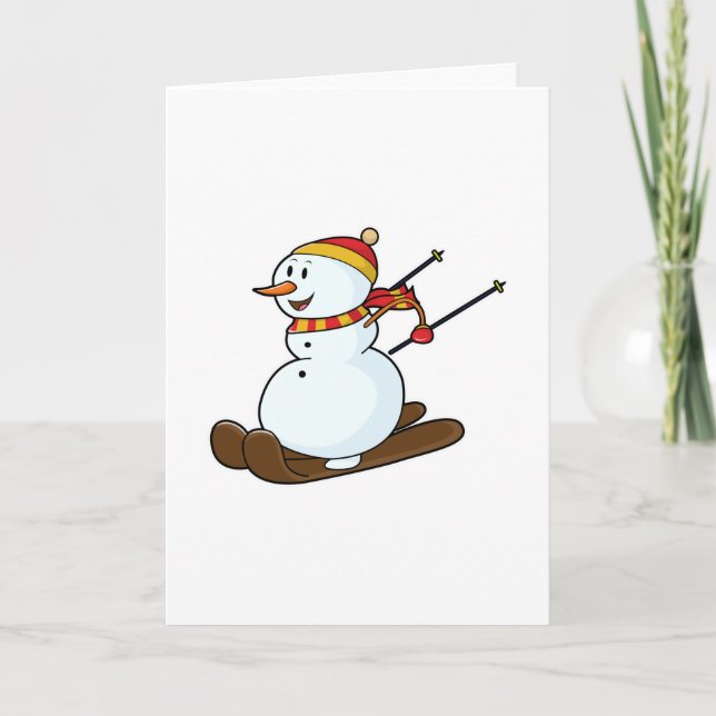 Snowman as Skier with Skis & Cap Card (Front)