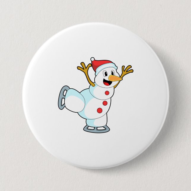 Snowman at Ice skating with Ice skates.PNG 7.5 Cm Round Badge (Front)