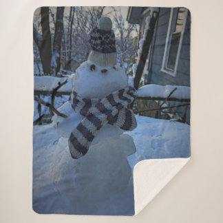 Snowman at My Table Sherpa Blanket