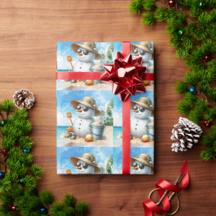 Snowman at the beach during Christmas holiday  Wrapping Paper