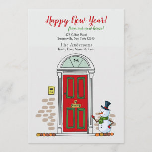Snowman At The Door New Year Moving Announcement