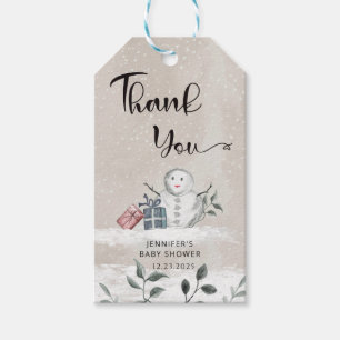 Snowman baby shower thank you gift tags