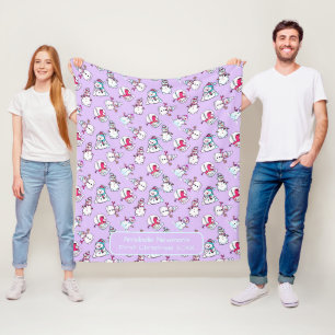 Snowman   Baby's First Christmas Cute Lilac Name Fleece Blanket