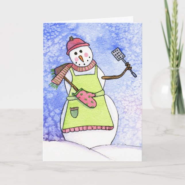 Snowman Baking Cookies Holiday Card (Front)
