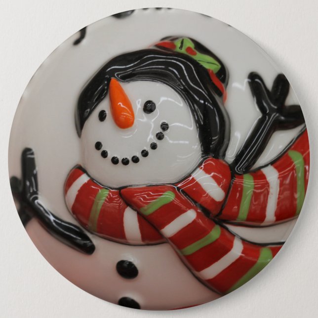 Snowman ball 6 cm round badge (Front)