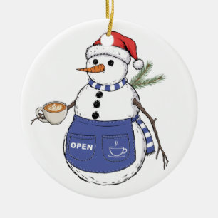 Snowman Barista Christmas 2026 Holiday Coffee Ceramic Tree Decoration