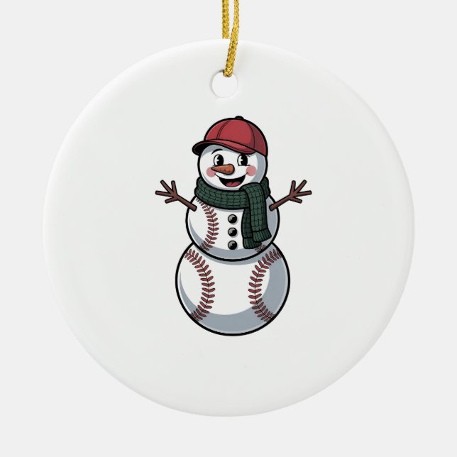 Snowman Baseball Christmas Santa Baseball Sport Ceramic Tree Decoration (Front)
