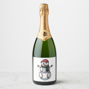 Snowman Baseball Christmas Santa Baseball Sport Sparkling Wine Label
