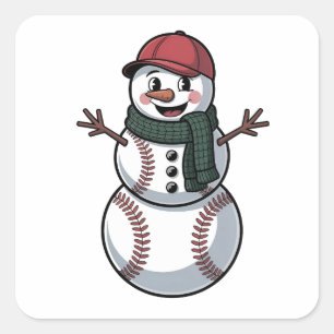 Snowman Baseball Christmas Santa Baseball Sport Square Sticker