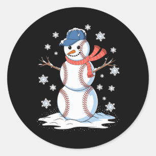 Snowman Baseball Winter Sports Lovers Men Women Ki Classic Round Sticker