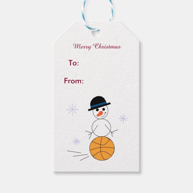 Snowman Basketball Player Gift Tags (Front)