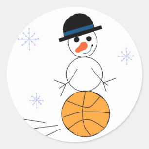 Snowman Basktball Player Classic Round Sticker