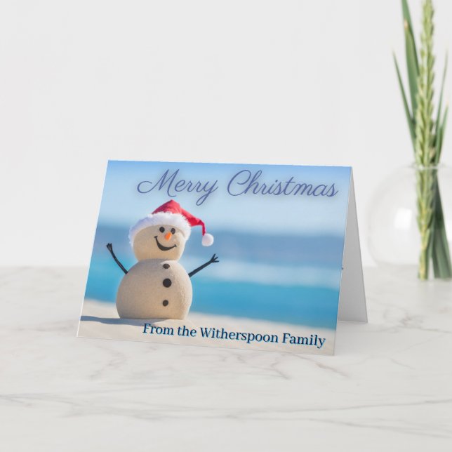 Snowman Beach Christmas Card Customisable Funny (Front)