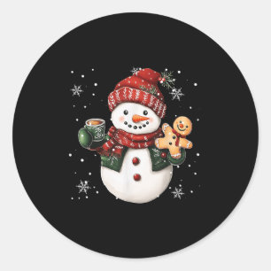 Snowman Beanie Coffee Latte Ginggerbread Merry Chr Classic Round Sticker