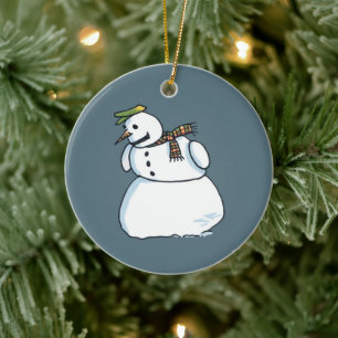 Snowman blue ceramic ornament