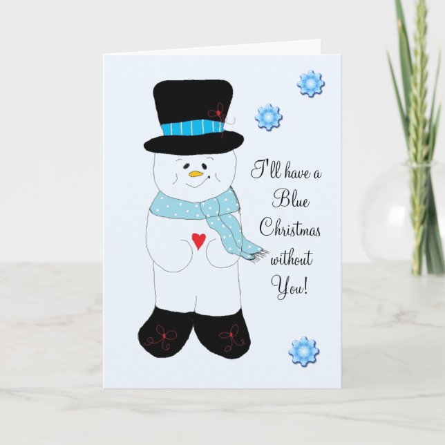 Snowman Blue Christmas Holiday Card (Front)