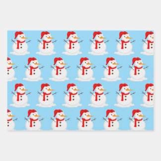 Snowman Blue Sky Wonderland Wrapping Paper Sheet