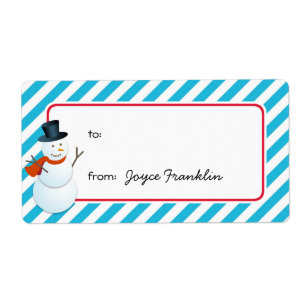 Snowman blue stripes custom to from gift tag