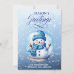 Snowman Blue White Season's Greetings Christmas Holiday Card<br><div class="desc">"Season's Greetings" customisable Christmas greeting card with a cute snowman inside a snow globe on a soft blue background. Personalise with your family name. Contact me for assistance with your customisations or to request additional matching or coordinating Zazzle products.</div>