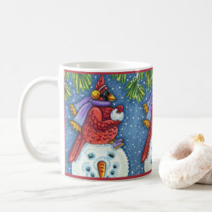 SNOWMAN BODYGUARD, CHRISTMAS CARDINAL REDBIRD COFFEE MUG