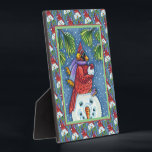 SNOWMAN BODYGUARD, CHRISTMAS CARDINAL REDBIRD PLAQUE<br><div class="desc">ARMED WITH SNOWBALLS.  HUMOROUS CARDINAL,  PERFECT ACCENT FOR SEASONAL DECORATING. TABLETOP PLAQUE/EASEL - (Any Borders Or Trim Are Part Of Printed Image) *Customise ... ...  Look For More Items Susan Brack Designs</div>
