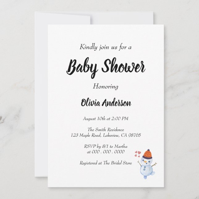Snowman Boho Baby Shower Invitation (Front)