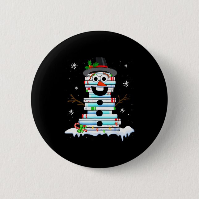Snowman Book Stack Librarian Book Lover Christmas  6 Cm Round Badge (Front)