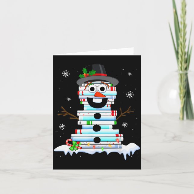 Snowman Book Stack Librarian Book Lover Christmas  Card (Front)