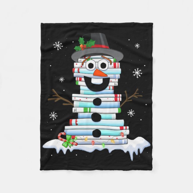 Snowman Book Stack Librarian Book Lover Christmas  Fleece Blanket (Front)