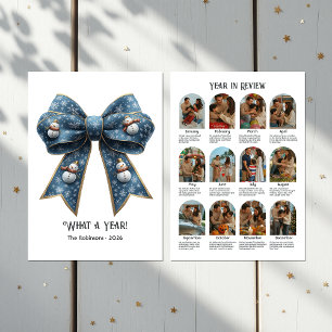 Snowman Bow Year in Review Flat Holiday Photo Card