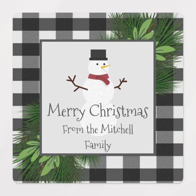 Snowman Buffalo Plaid Baking Labels (Design 1)