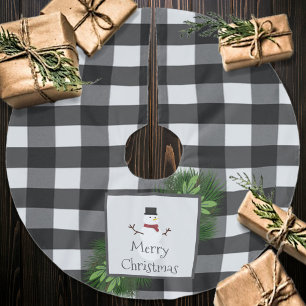 Snowman Buffalo Plaid   Black and White Brushed Polyester Tree Skirt