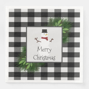 Snowman Buffalo Plaid Paper Napkin