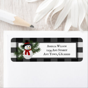 Snowman Buffalo Plaid Return Address Label