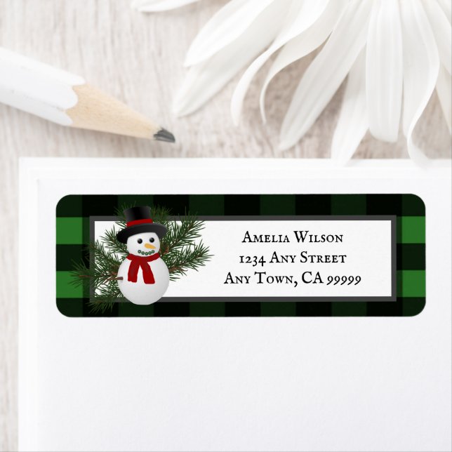 Snowman Buffalo Plaid Return Address Label (Insitu)
