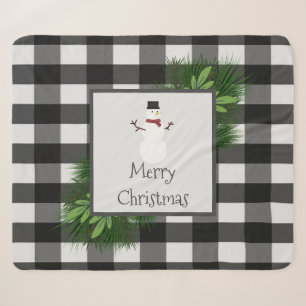 Snowman Buffalo Plaid Sherpa Blanket Black