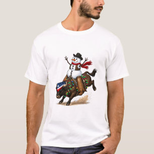 Snowman Bull Rider Cowboy Santa Country Xmas T-Shirt