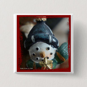 Snowman Button/Pin 15 Cm Square Badge