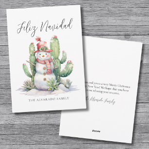 Snowman Cactus Christmas Feliz Navidad Holiday Card