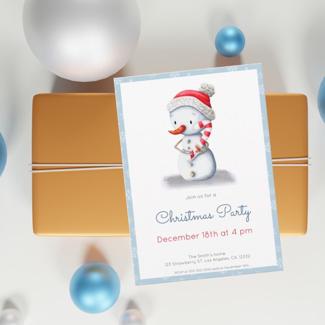 Snowman Candy Cane Christmas Party Invitation (Creator Uploaded)