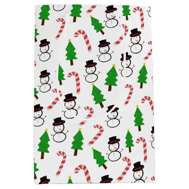Snowman Candy Cane Christmas Tree Medium Gift Bag (Front)