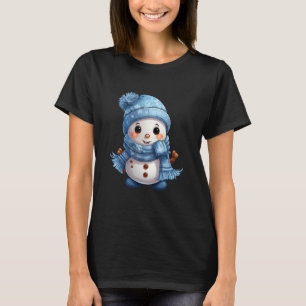 Snowman Carrot Nose Blue Hat and Scarf Winter Snow T-Shirt