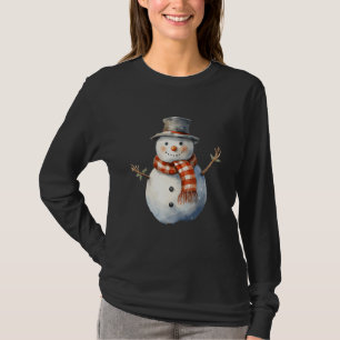 Snowman Carrot Nose Plaid Scarf Winter Christmas T-Shirt