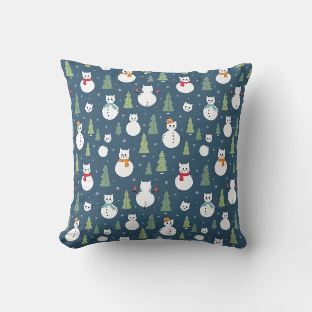 Snowman Cats Holiday Pattern Cushion (Front)