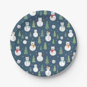 Snowman Cats Holiday Pattern Paper Plate