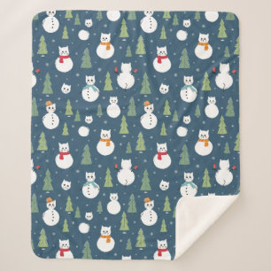 Snowman Cats Holiday Pattern Sherpa Blanket