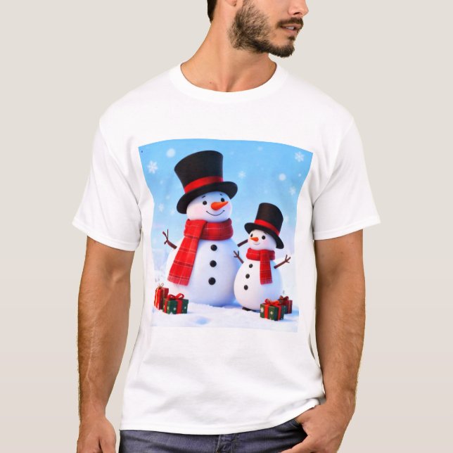 Snowman Celebration in the Winter Hills T-Shirt (Front)
