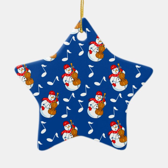 Snowman Cello Music Notes Ceramic Tree Decoration (Front)